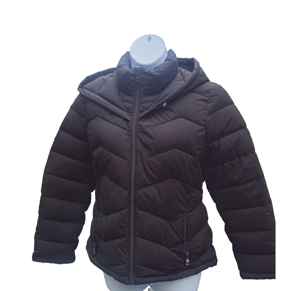Calvin Klein Black Puffer Jacket Hood Fitted XL Athleisure Insulated Apres Ski